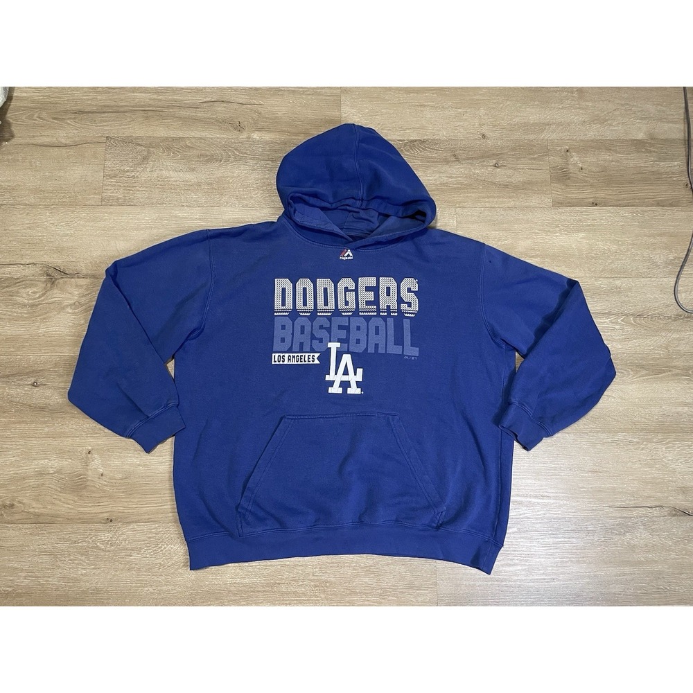 VTG Majestic MLB Mens Sz XL Blue Los Angeles Dodgers Hoodie Sweatshirt